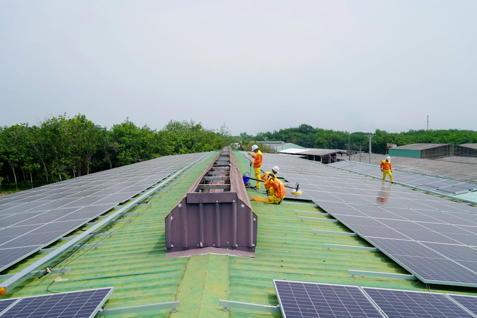 Professional technicians performing residential solar installation